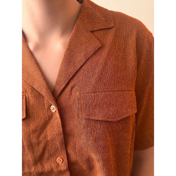 NWT Athleta Echo Top Button Quick Dry Breathable Boxy Retro 70s Burnt Orange - Picture 12 of 14